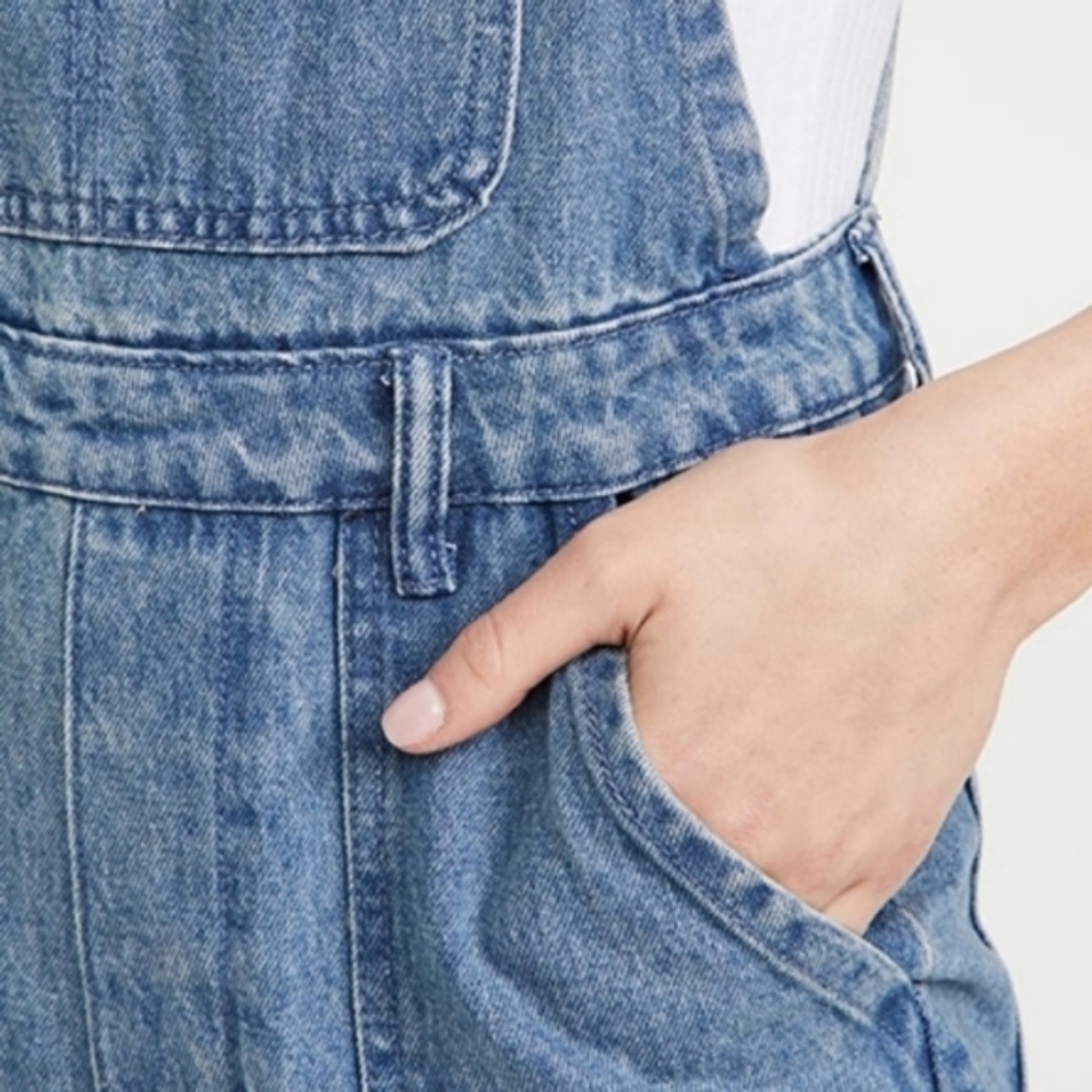 WeWoreWhat Slouchy Slit Overalls in Steel Jumpsuit Wide Straight Leg Blue - Picture 3 of 13